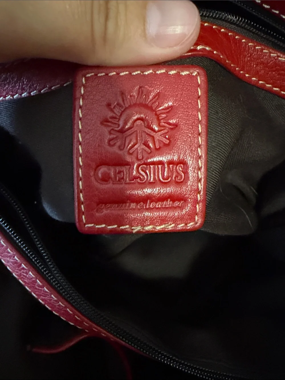 Vintage Celsius Structured Red Leather Hobo Handbag with Gold-Tone Accents